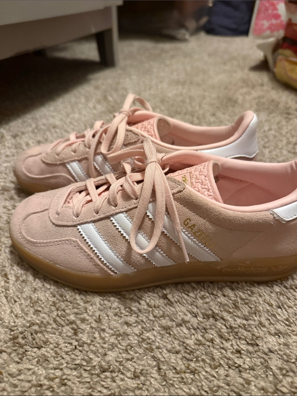 adidas Kids Gazelle Suede Sneakers in Light Pink and White